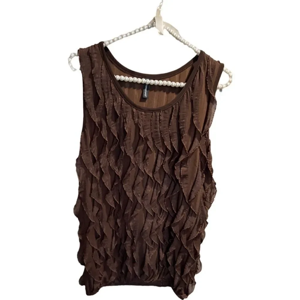 Jason Maxwell Brown Ruffle Tank Top Large - Picture 1 of 7